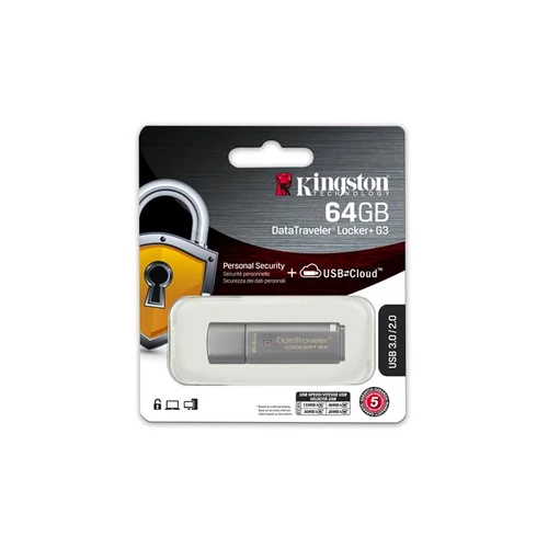 Pendrive, 64GB, USB 3.0, jelszavas védelem, KINGSTON " DataTraveler Locker+ G3", ezüst