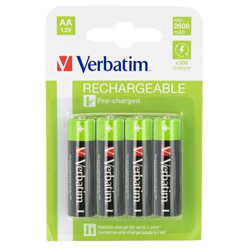 Tölthető elem, AA ceruza, 4x2600 mAh, VERBATIM "Premium"